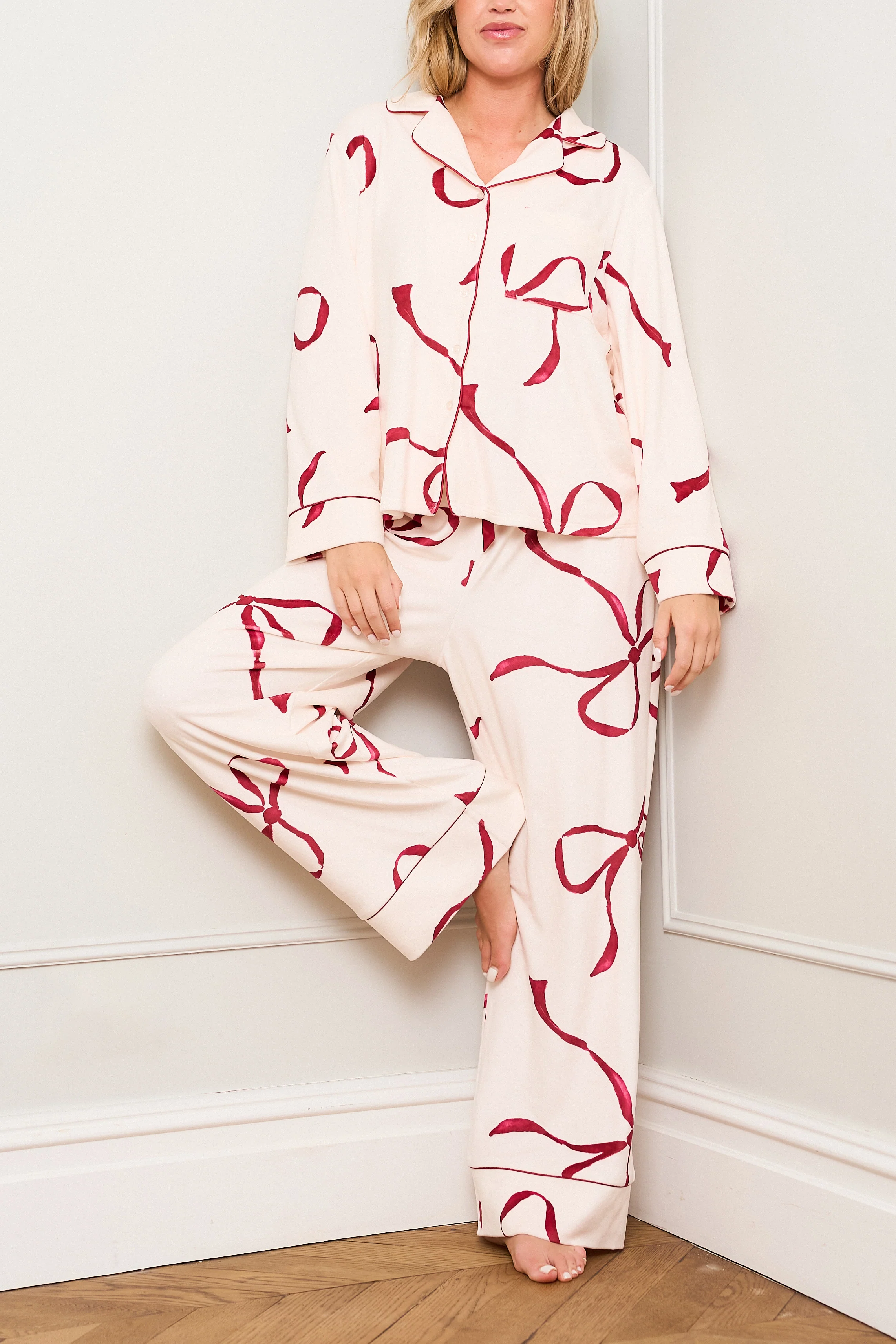 Burgundy Bow Print Pyjama - Image 4