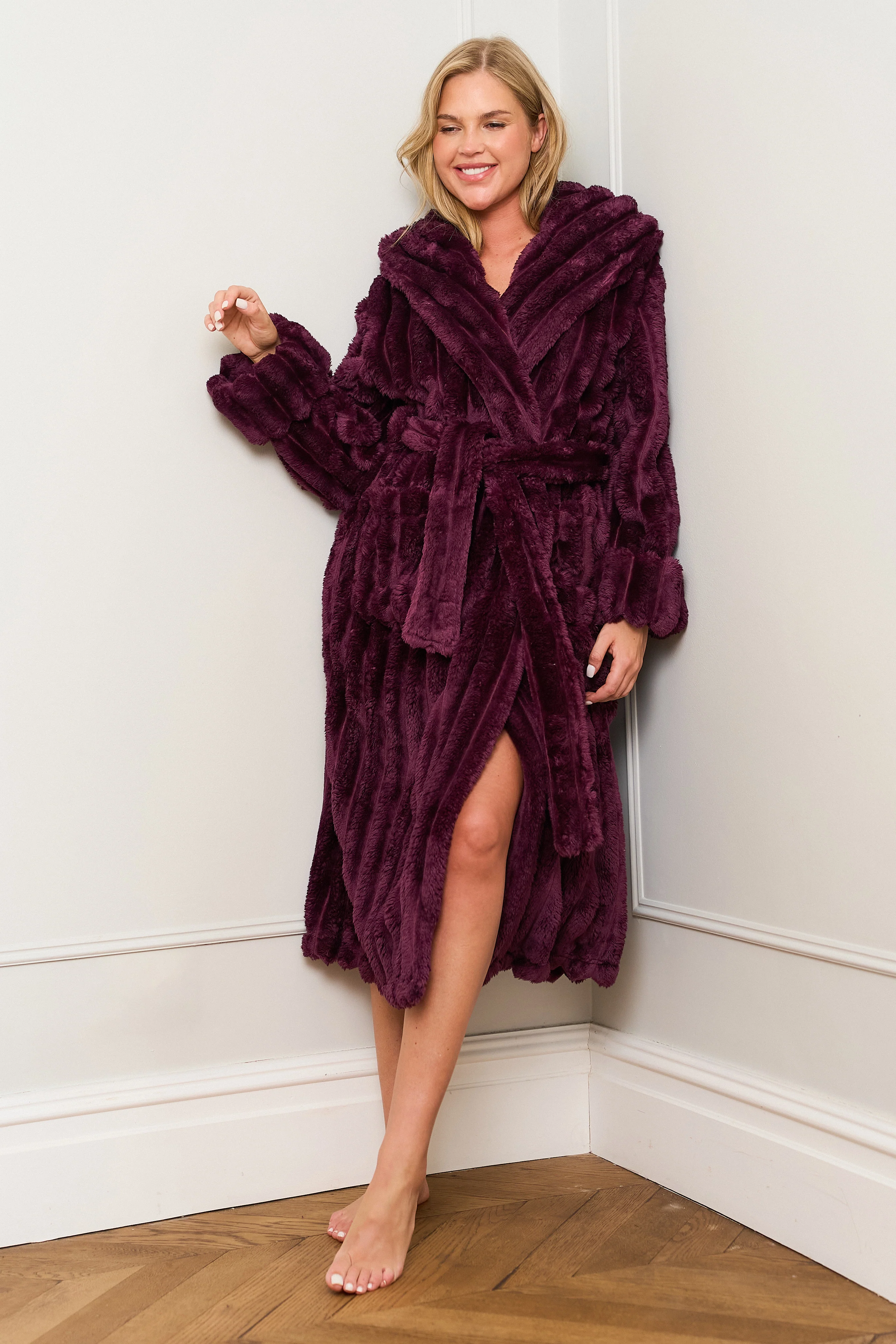 Burgundy Ribbed Dressing Gown - Image 5