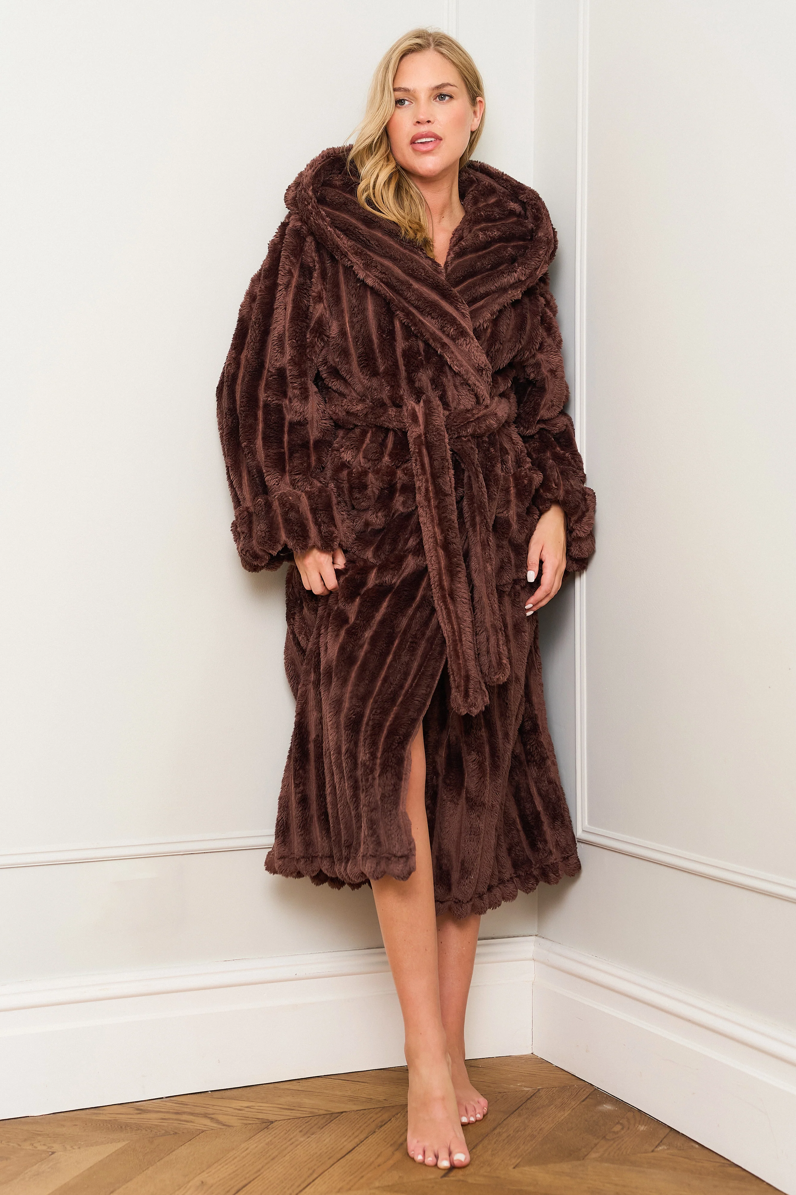 Chocolate Ribbed Dressing Gown - Image 3