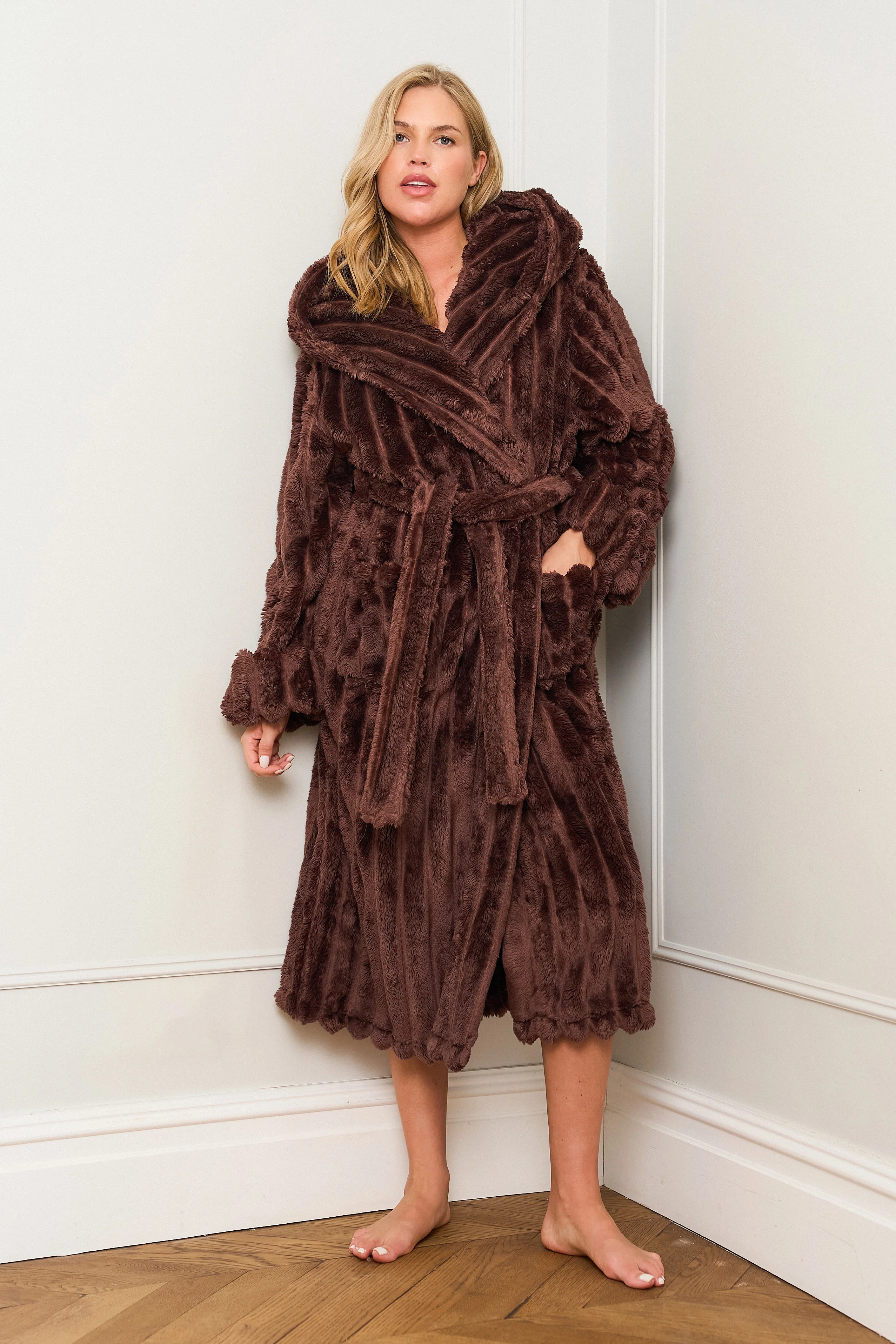 Chocolate Ribbed Dressing Gown - Image 5