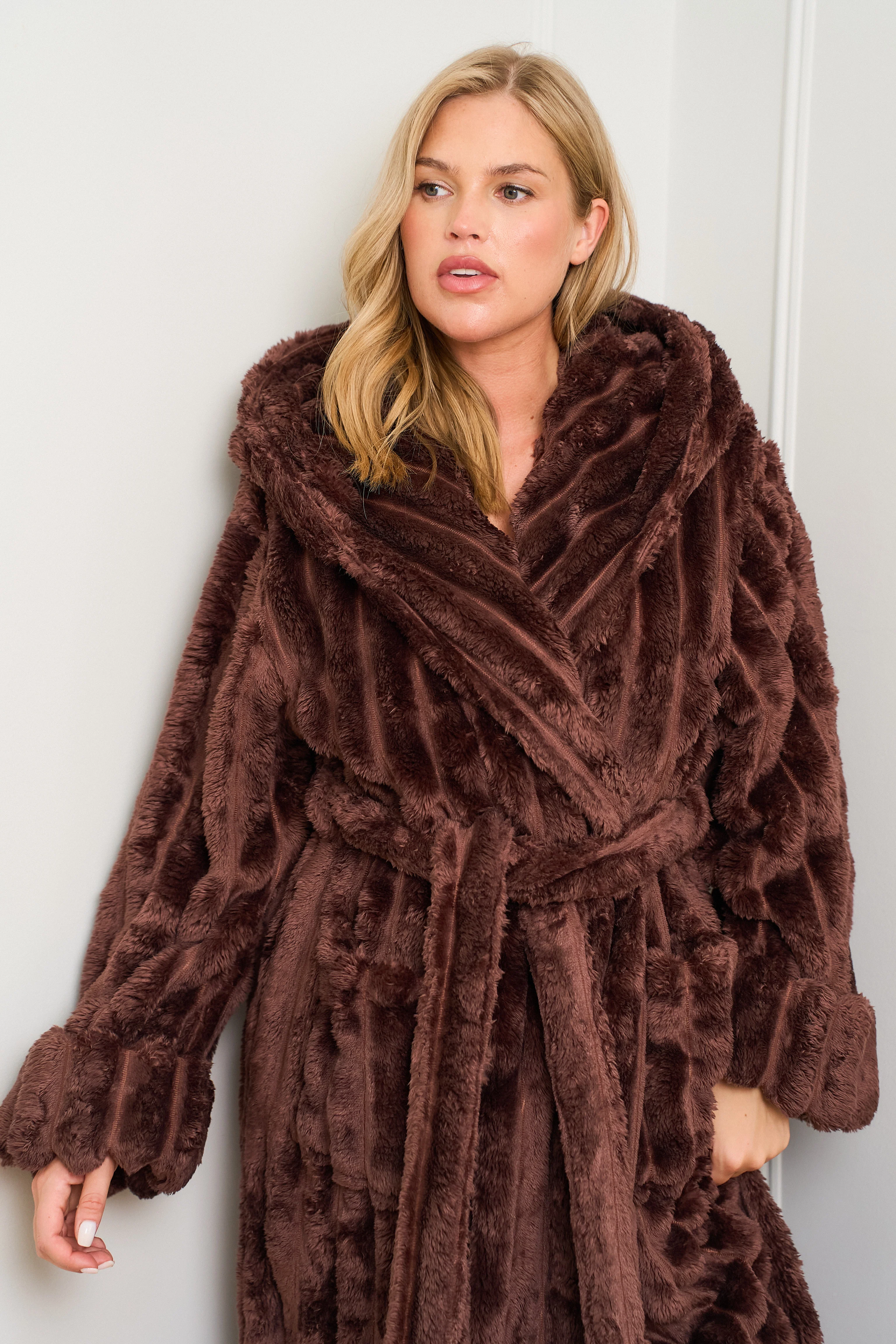 Chocolate Ribbed Dressing Gown - Image 6