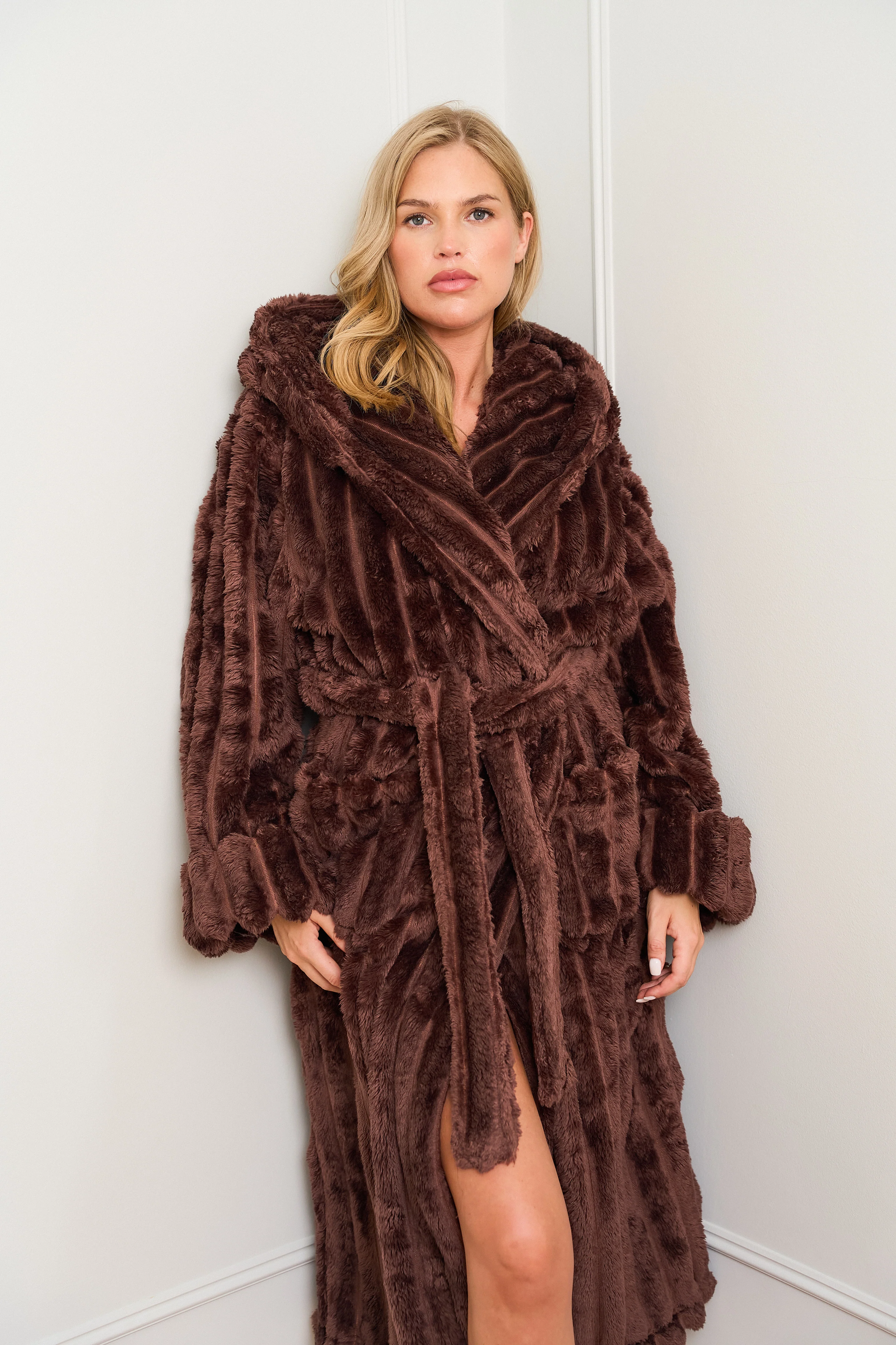 Chocolate Ribbed Dressing Gown - Image 7