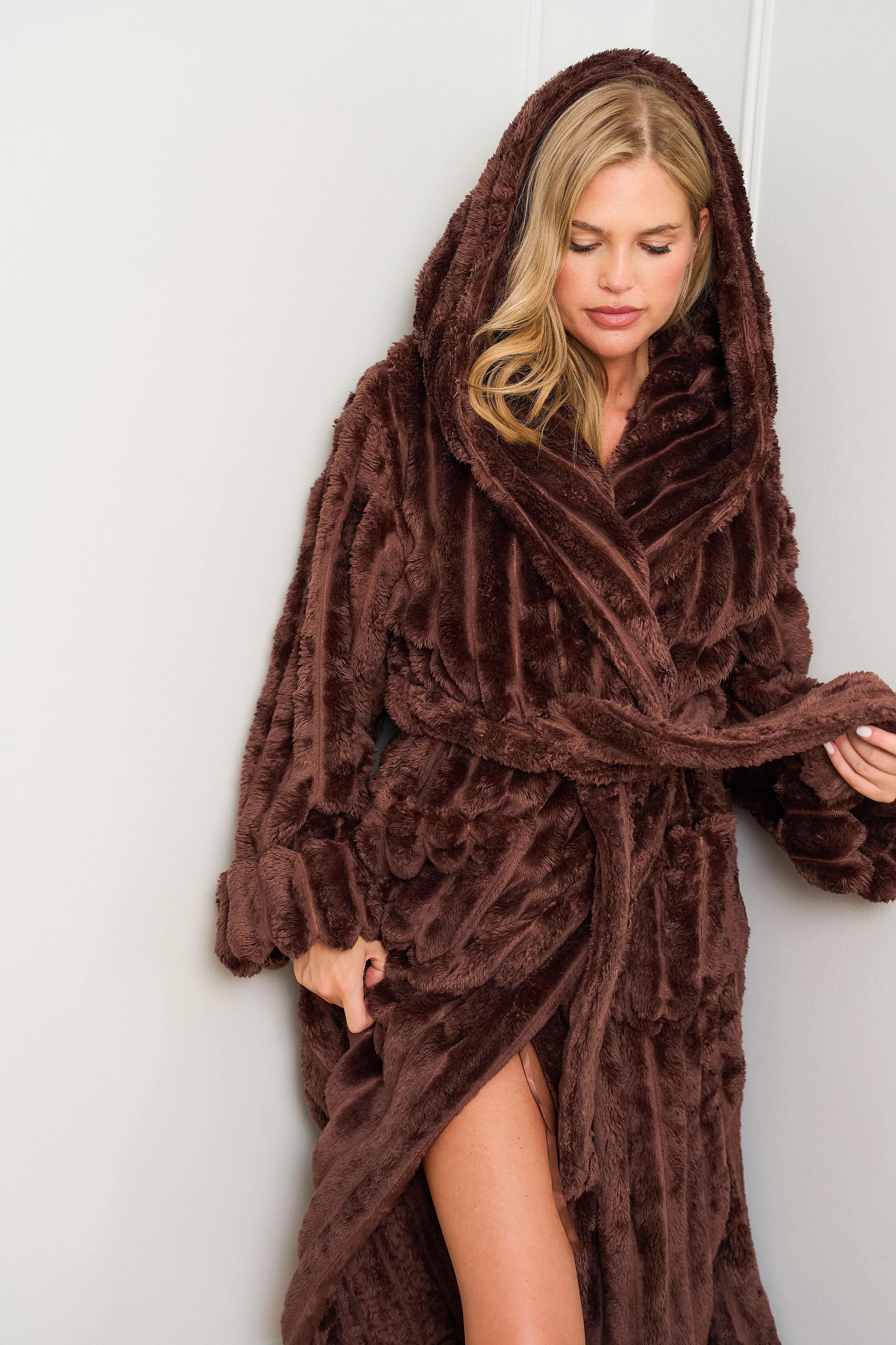 Chocolate Ribbed Dressing Gown - Image 8