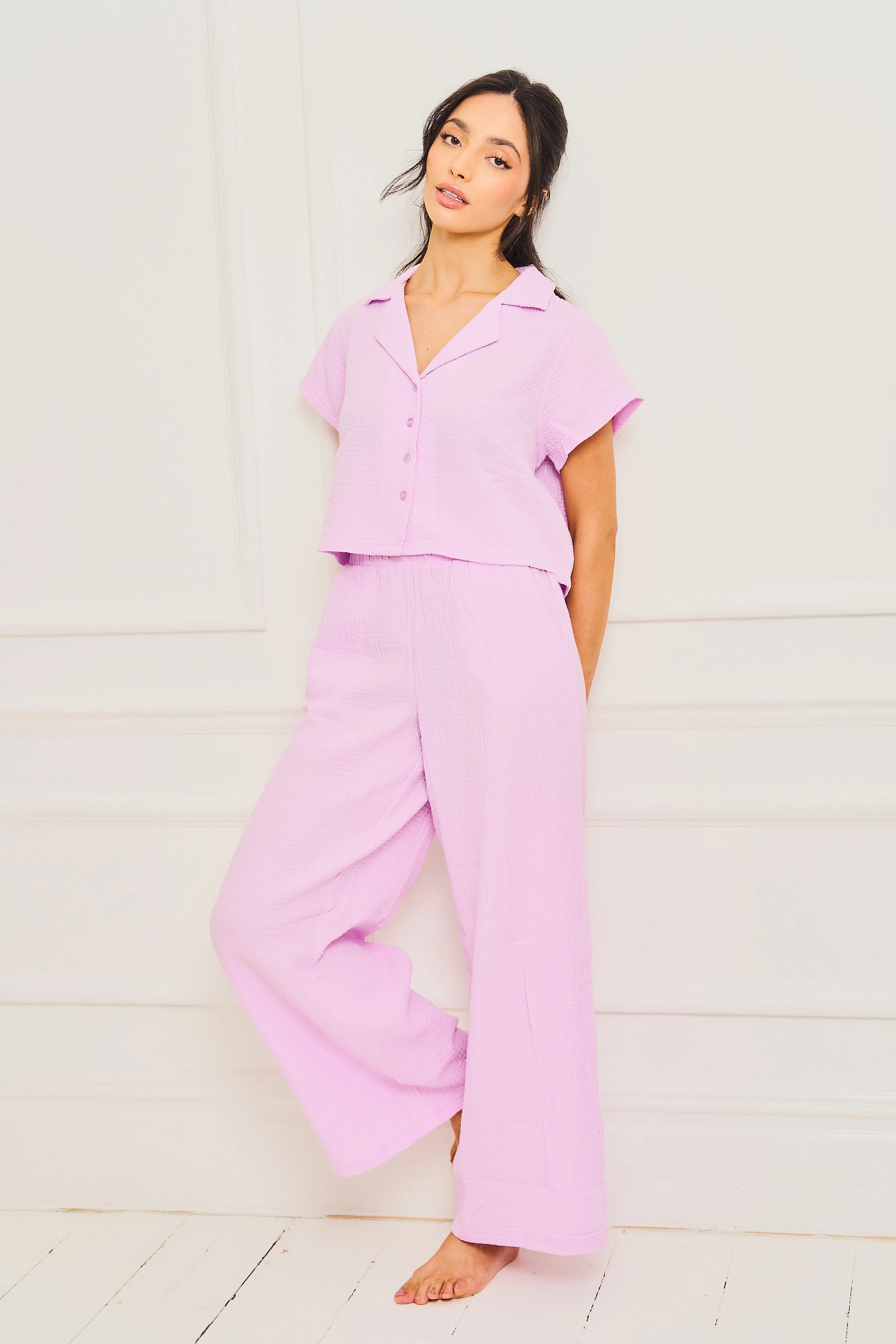 Lilac Long Leg Sear Sucker Button Up Pyjama Set - Image 4