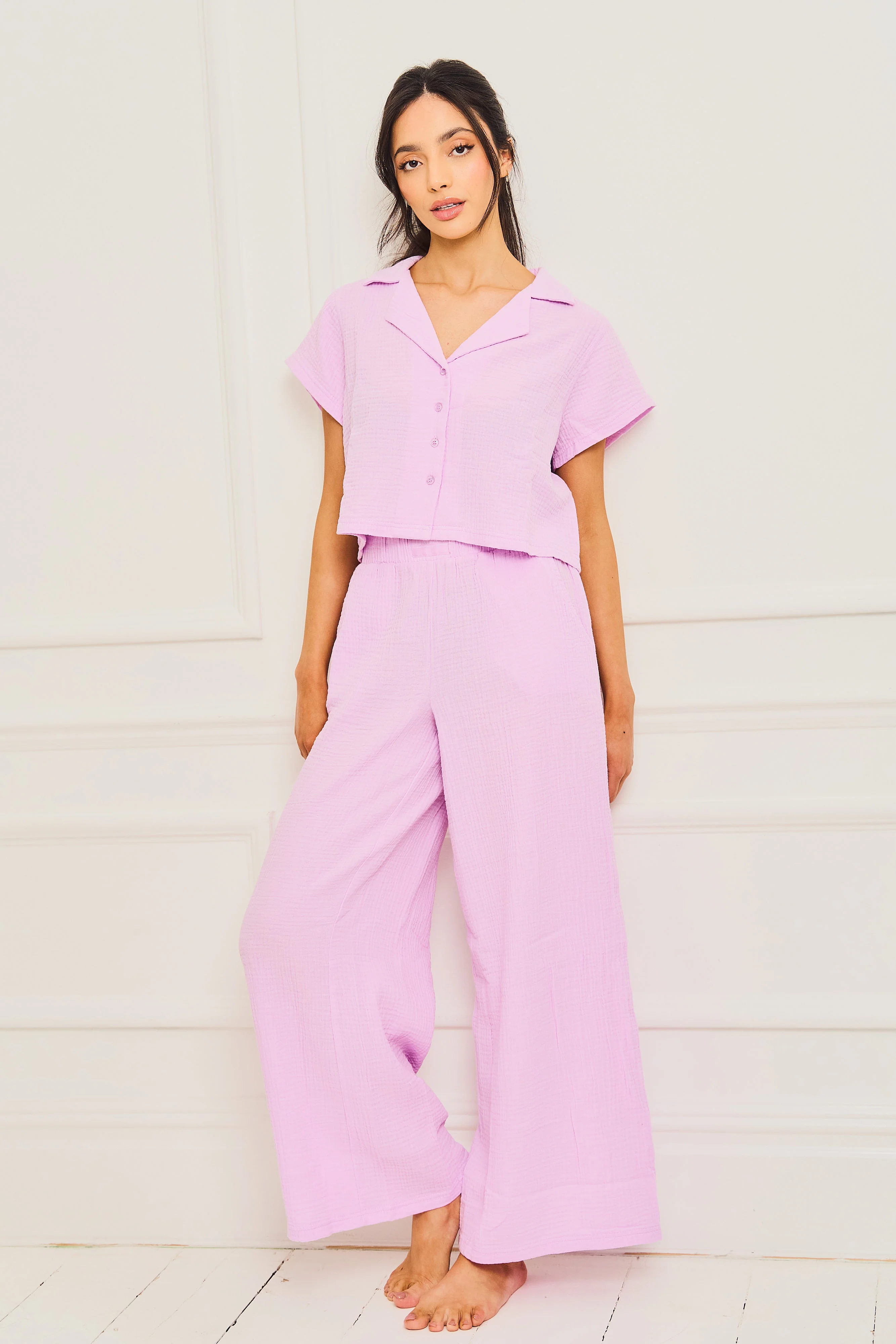 Lilac Long Leg Sear Sucker Button Up Pyjama Set - Image 6