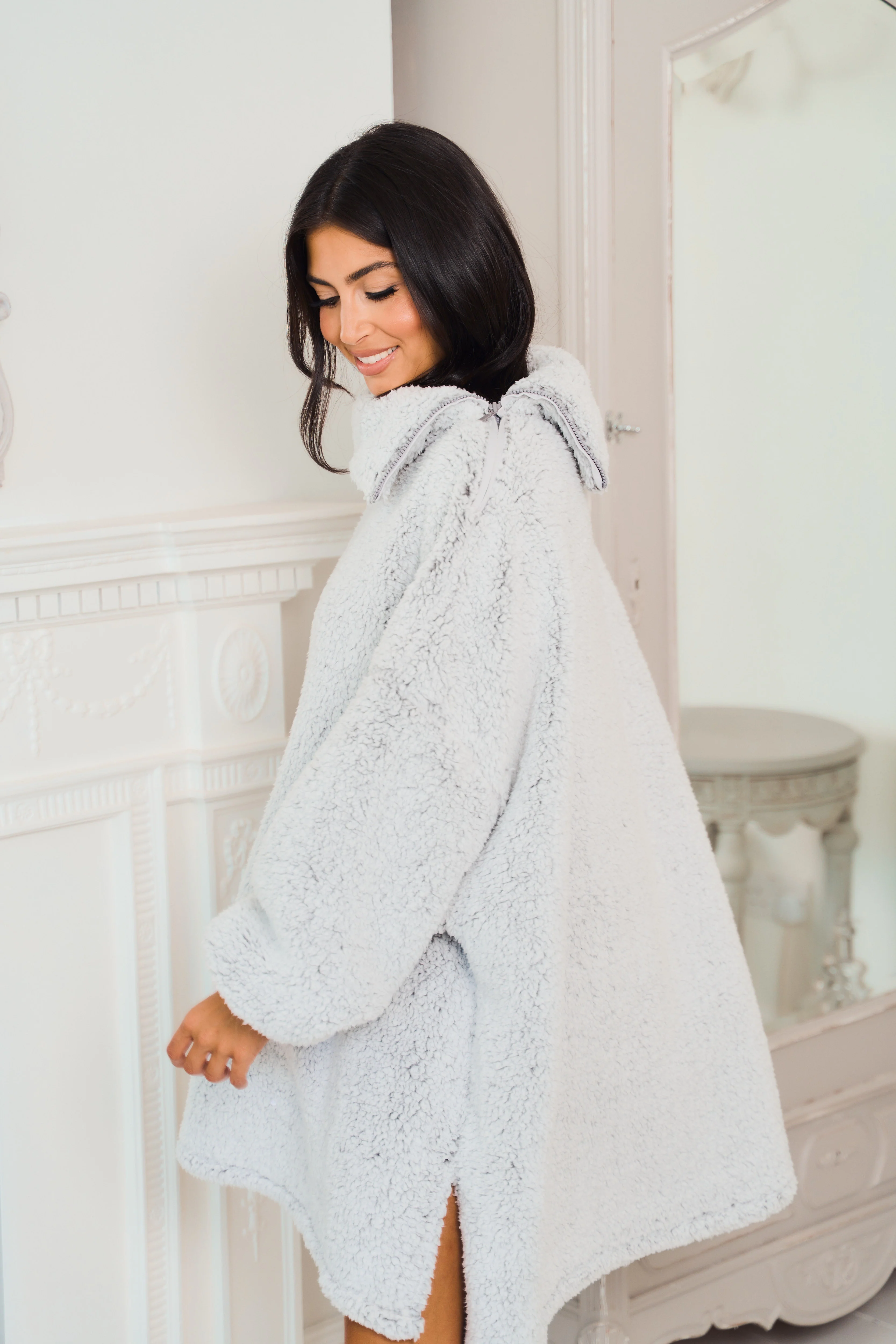Oversized Grey Borg Cosy Hoodie - Image 5