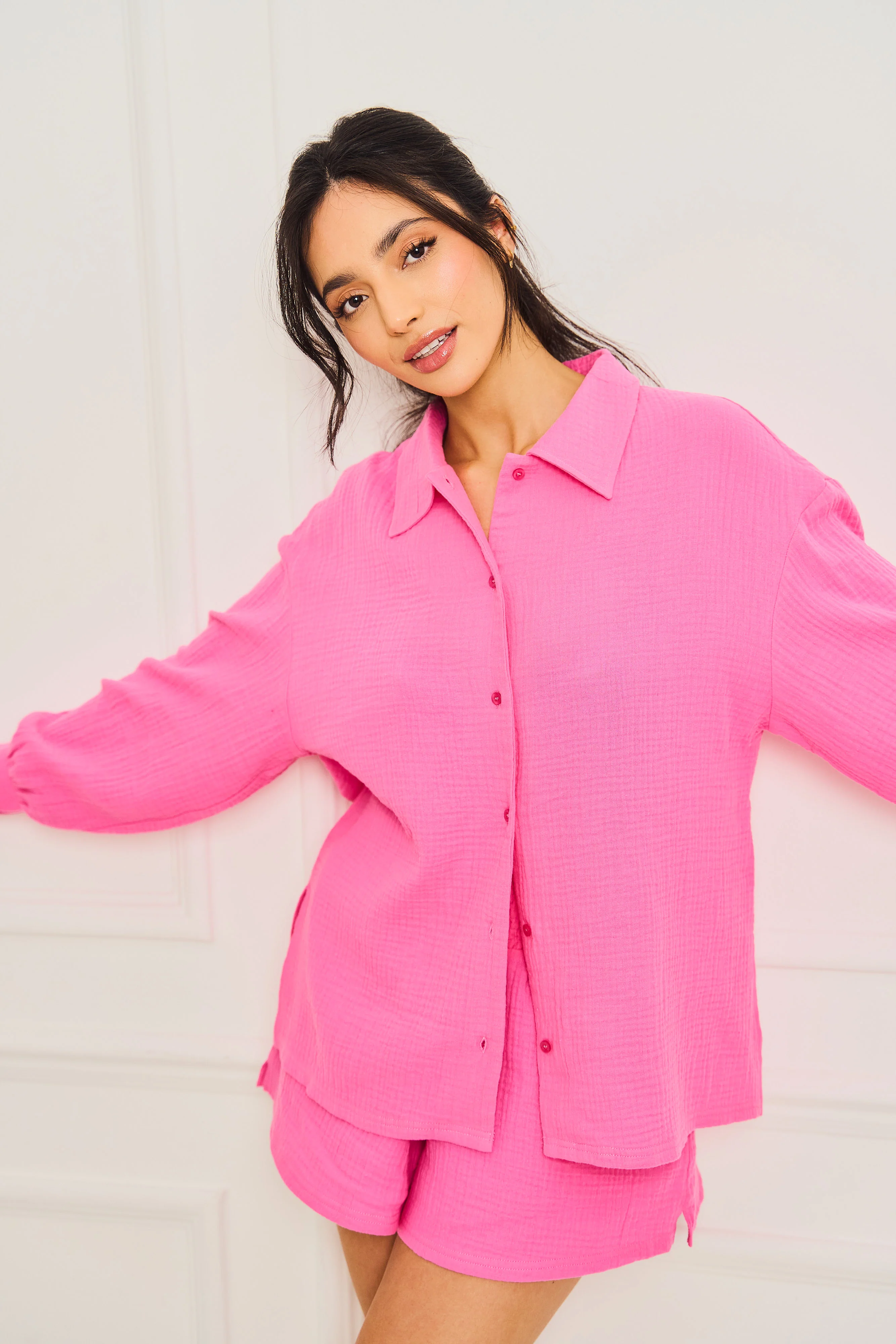 Pink Sear Sucker Button Up Pyjama Set - Image 5
