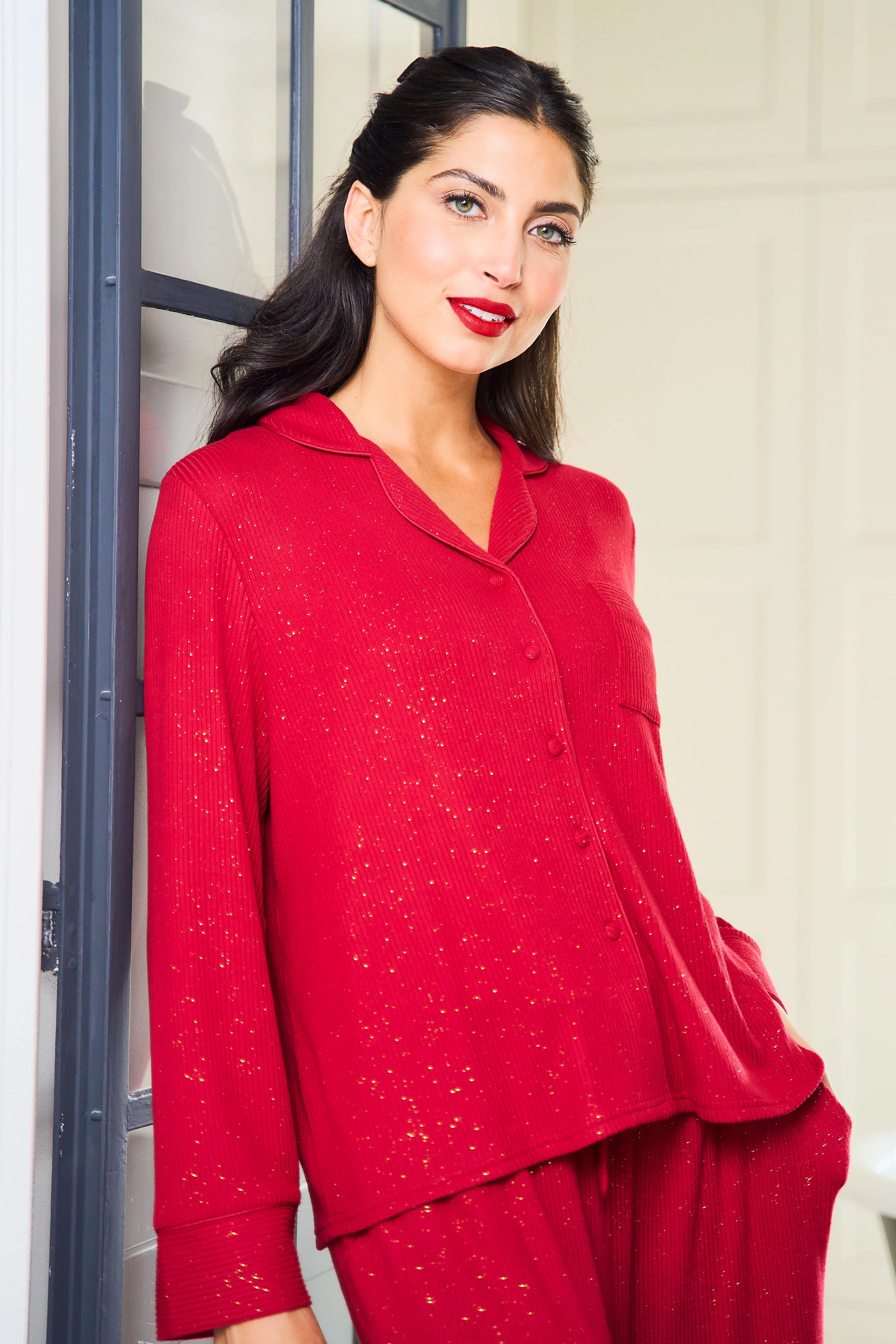 Red Ribbed Sparkle Pyjama Set - Image 5