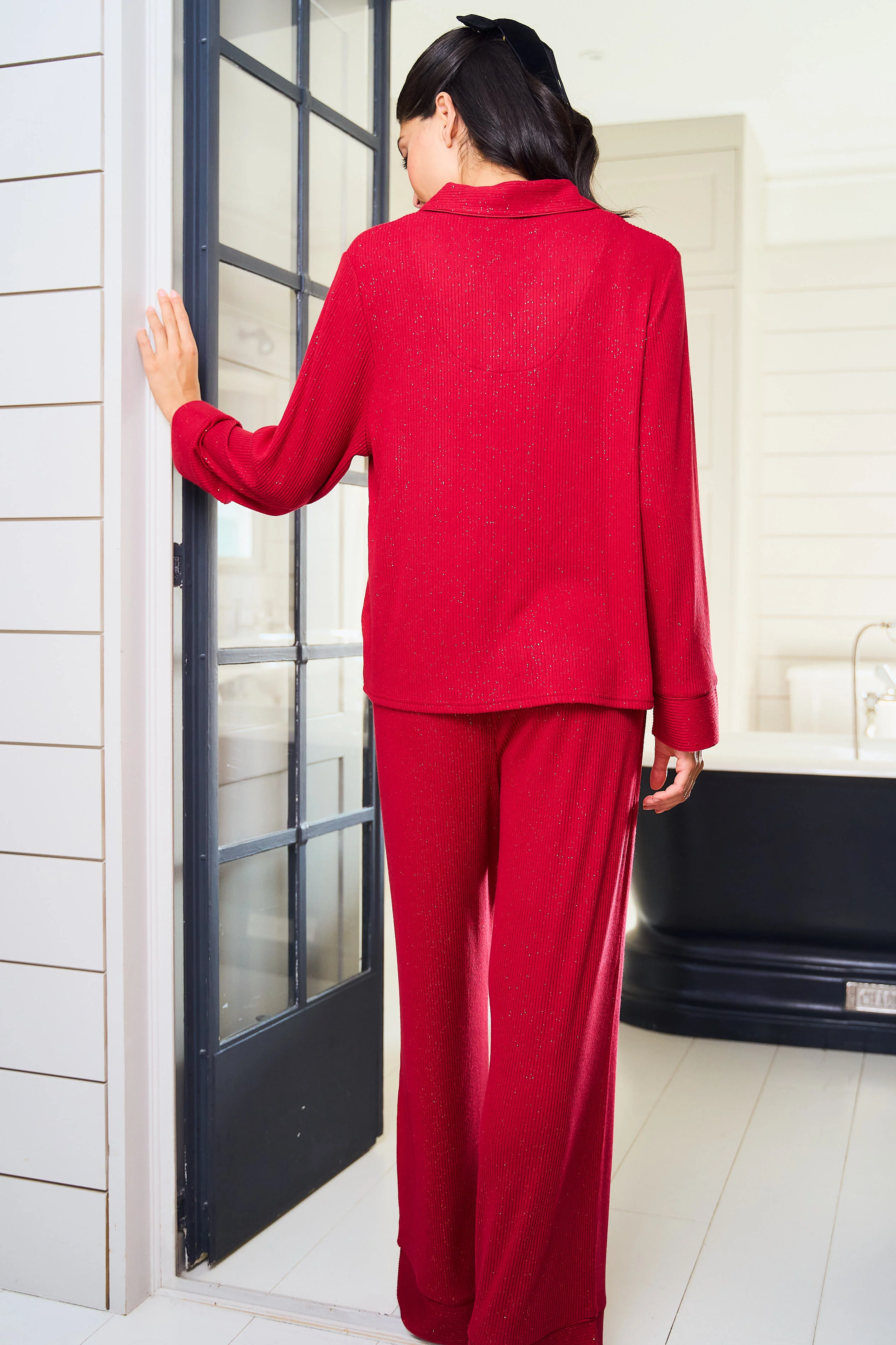 Red Ribbed Sparkle Pyjama Set - Image 6
