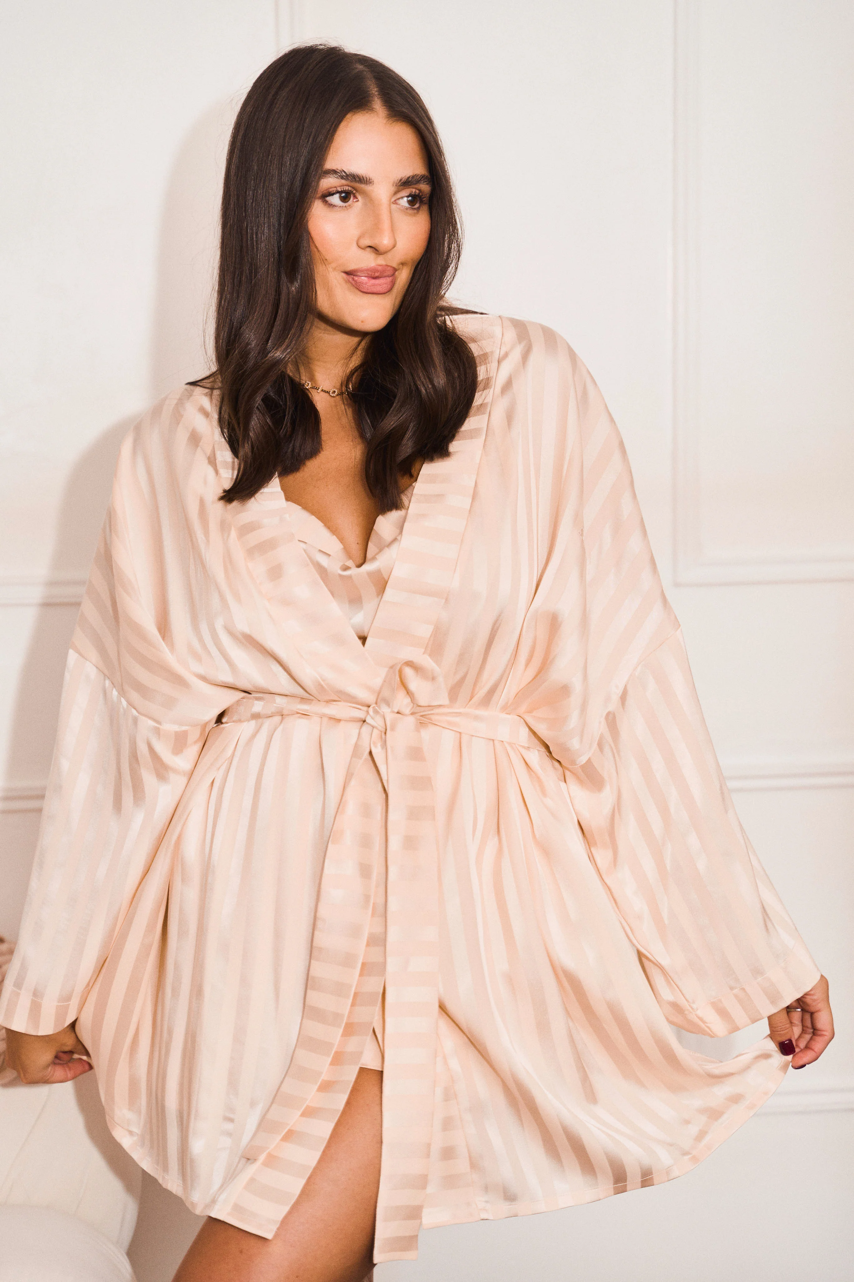 Stripe Satin Kimono Robe - Image 4